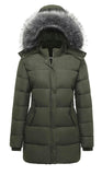 Army Green Women's Winter Puffer Coat - Warm, Fur Hood - Ggleaf