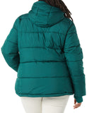 Sage Green Women's Practical & Fashionable: Slim-Cut Puffer Coat with Long Sleeves & Hood (Plus Sizes) - AmEss