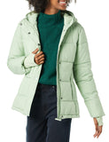 Sage Green Women's Practical & Fashionable: Slim-Cut Puffer Coat with Long Sleeves & Hood (Plus Sizes) - AmEss