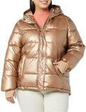 Metallic Taupe Women's Slim Puffer Coat - Warm & Stylish - AmEss