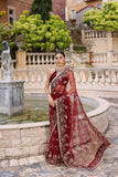 Saadia Asad D5 Maroon Saree Noor Kaani