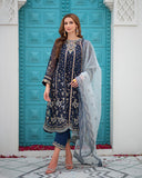 Dhanak DU-3165-Navy Blue Maheer Wedding Festive 2024