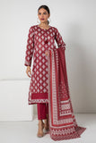 Khaadi A L ALA22303 Maroon Cambric Lawn 2022