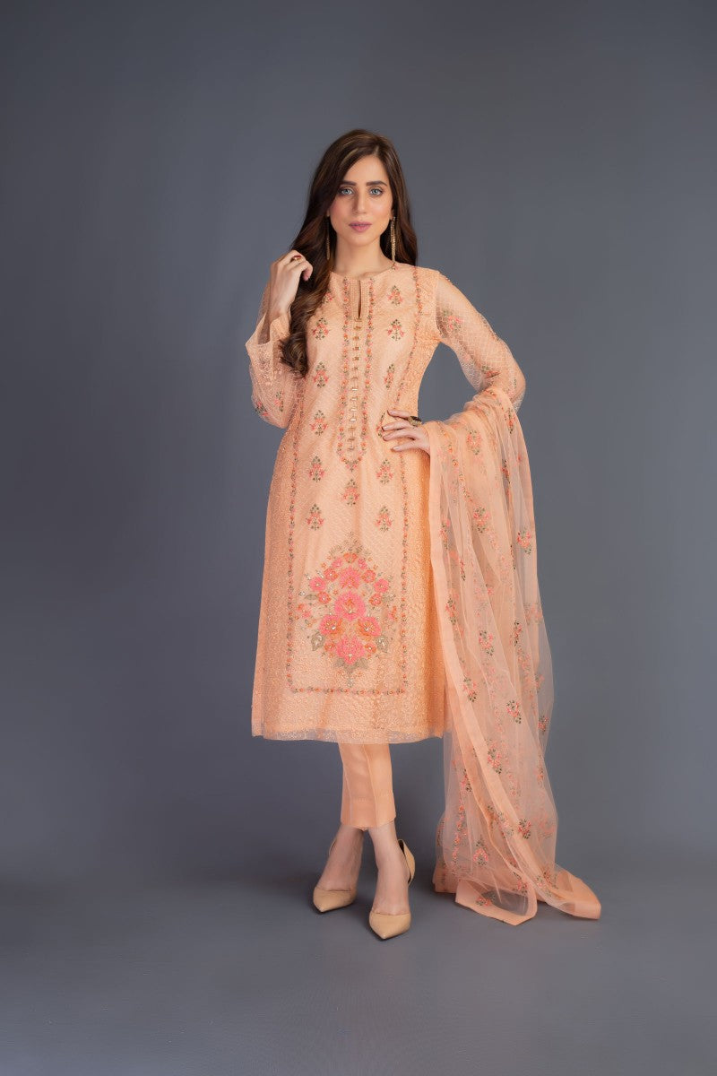 Bareeze Vintage Botanical Ch2978 Peach Dress