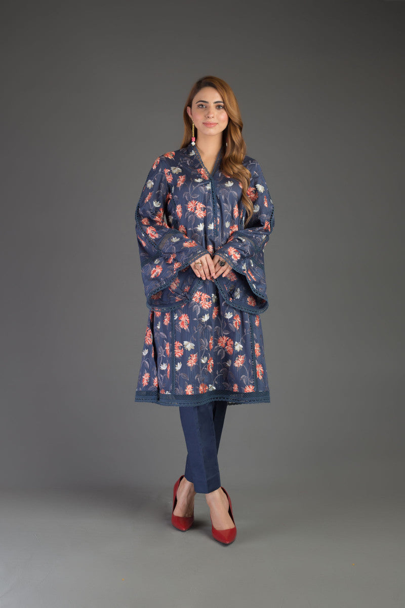 Bareeze Blue Blossoms Ch3299 Navy Blue Dress