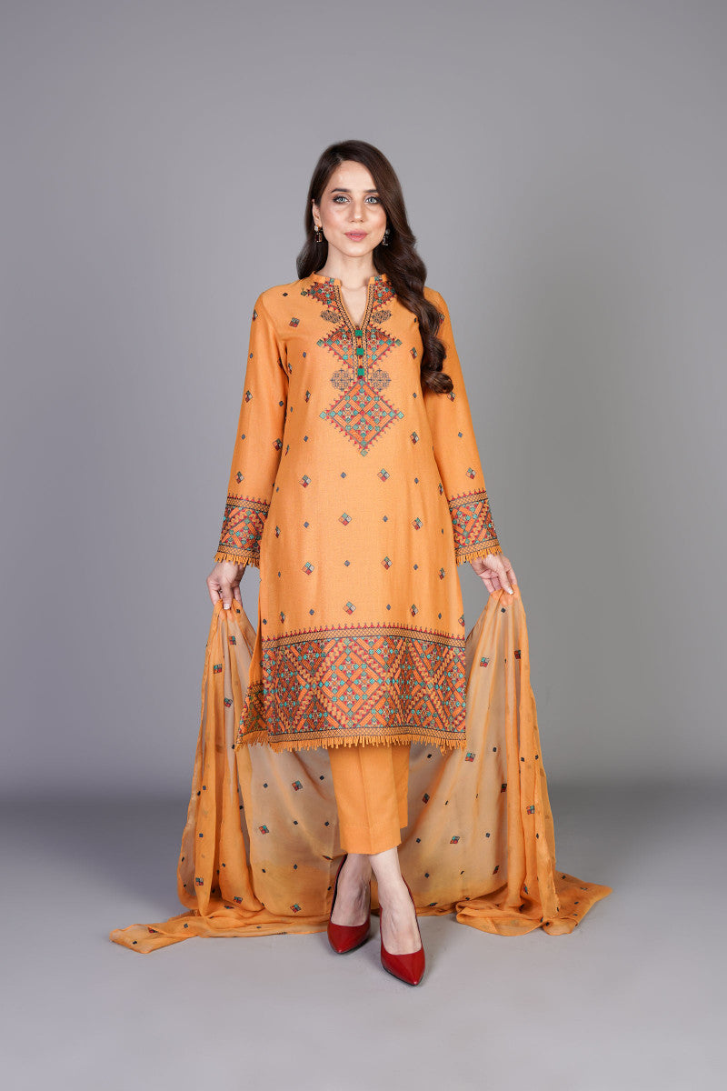Bareeze Vintage Tribe 1 Ch3358 Mustard Dress
