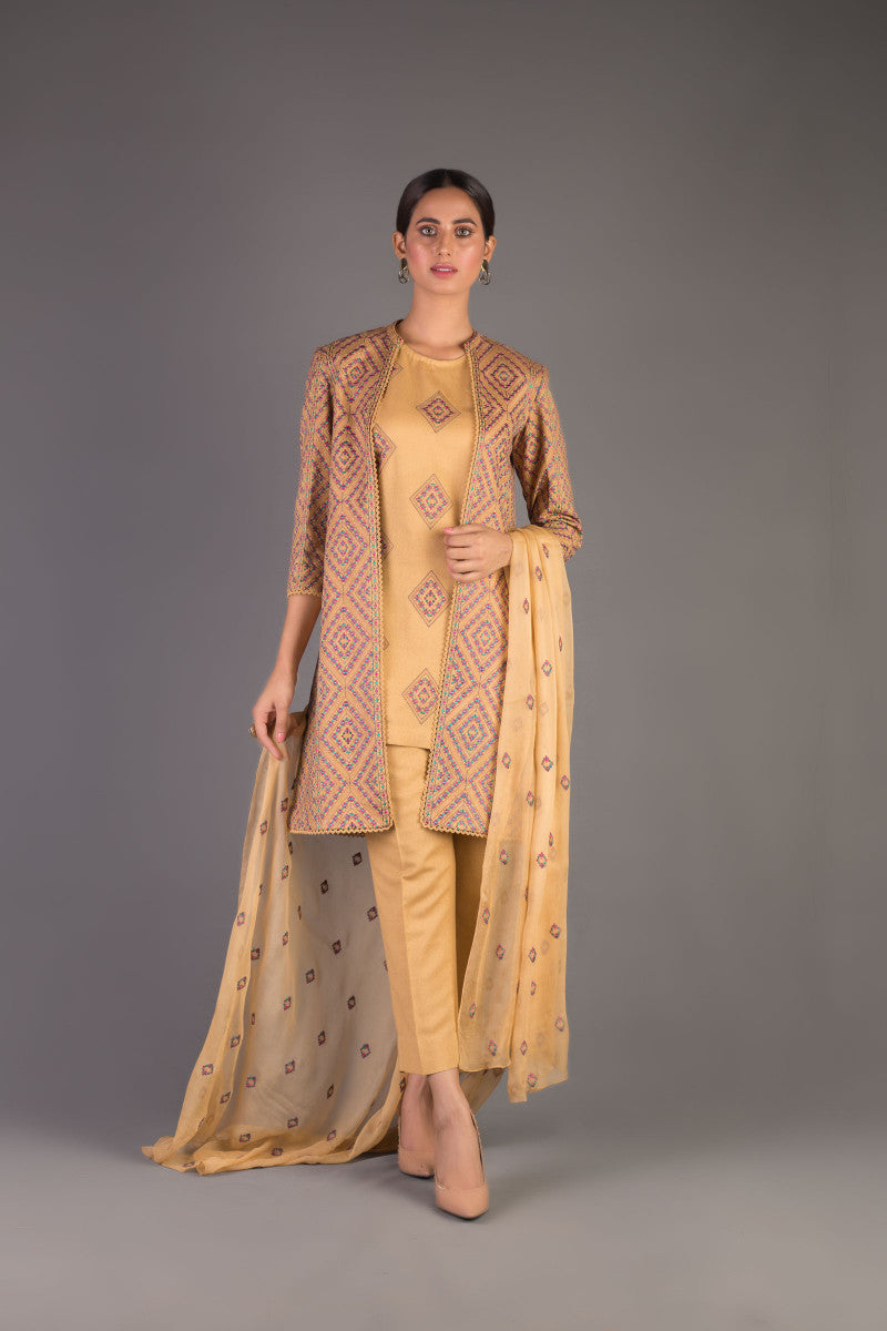Bareeze Mulberry Vintage Ch3393 Brown Dress