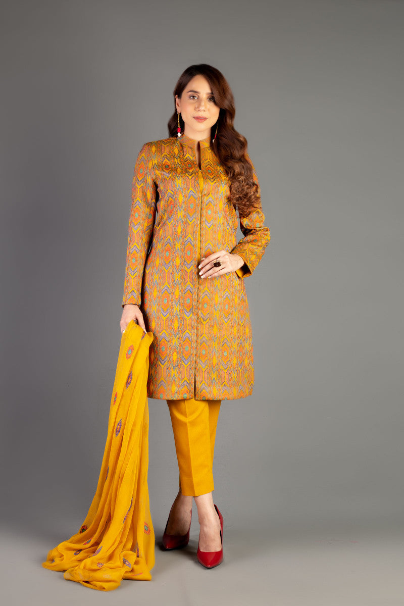 Bareeze Mystical Folk Flora Ch3398 Mustard Dress