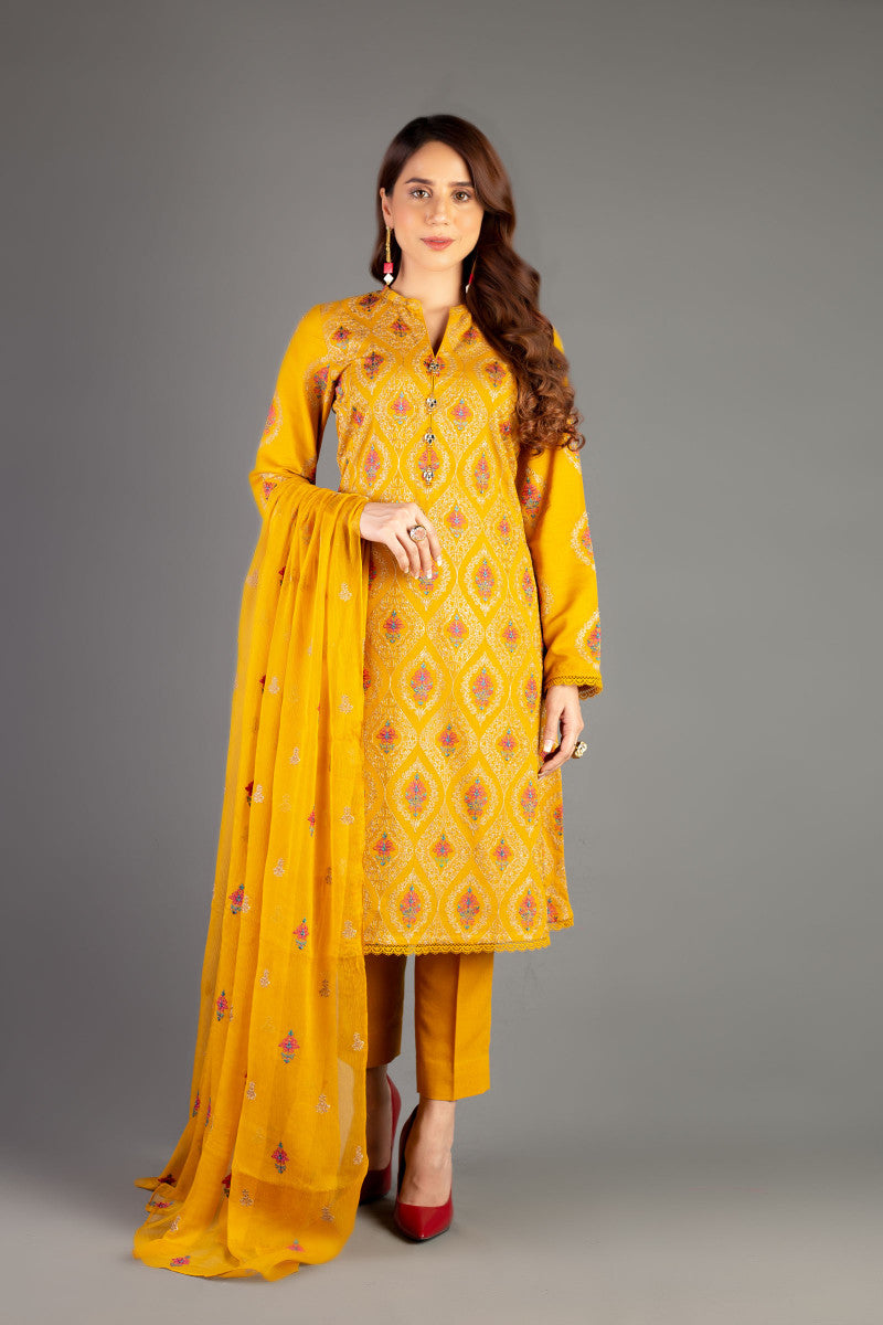 Bareeze Mystical Folk Flora Ch3399 Mustard Dress