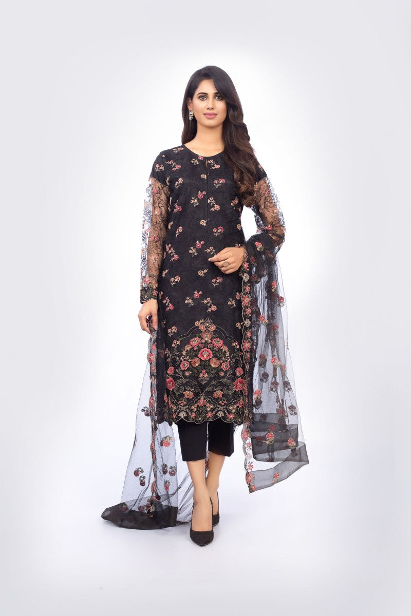 Bareeze Floral Frame Mc511 Black Dress