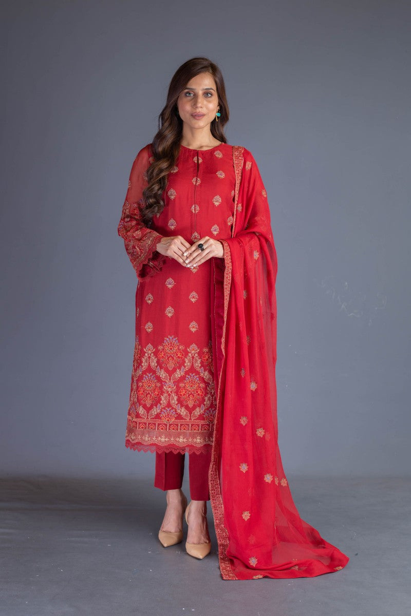 Bareeze Vintage Folk Bnl1074 Red Dress